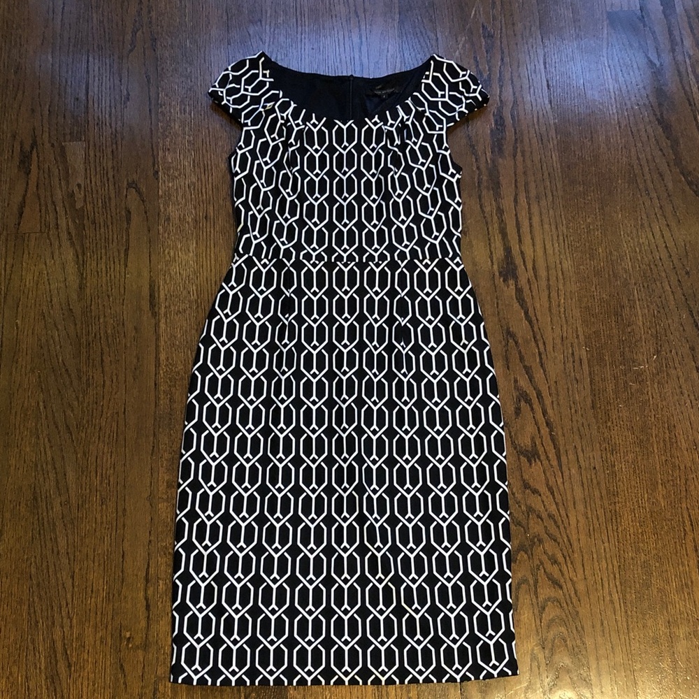 David Meister B&W Argyle Pattern Business Casual Elegant Midi-Dress